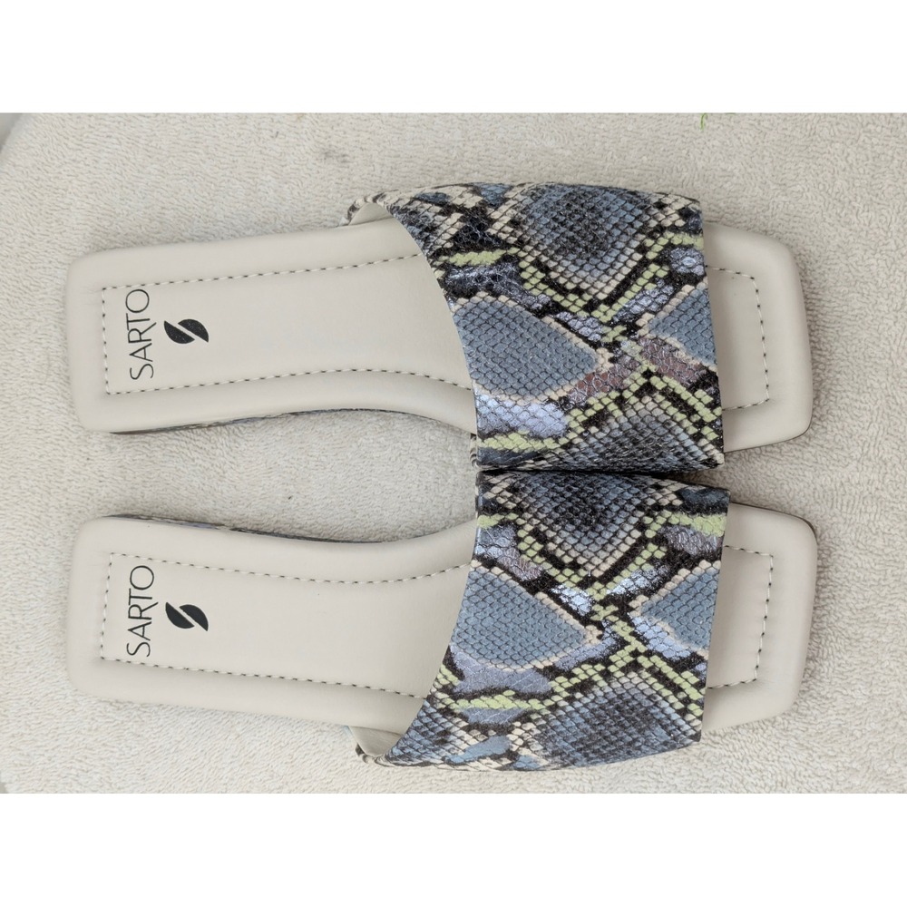 Sarto Franco Sarto Bordo Blue Snakeskin Leather Square Toe Slide Sandals 8.5M